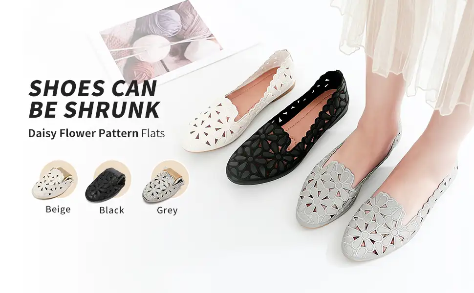 Women's Floral Ballet Flats for Women Black Beige Slip On Flowers PU Leather Round Toe Dress Shoes - Image 8