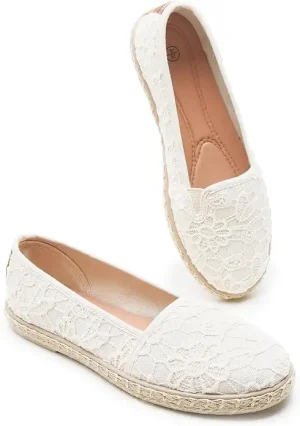 Women's Black Flats with Flower Embroideried,White Lace Ballet Flats,Comfortable Dress Flats