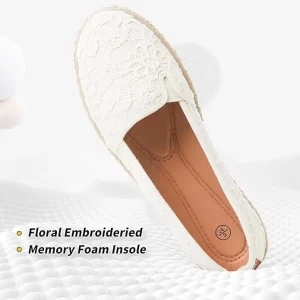 Alternative view of Women's Black Flats with Flower Embroideried,White Lace Ballet Flats,Comfortable Dress Flats