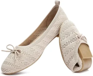 Women’s Flats Shoes Comfortable Crochet Lace Mesh Round Toe Slip On Casual Ballet Flats Dress Shoes