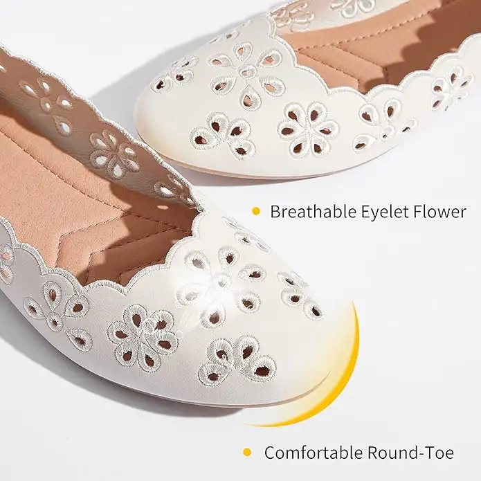 Alternative view of Women's Ballet Flats Black PU Leather Dress Shoes Comfortable Round Toe Slip on Flats with Breathable Eyelets