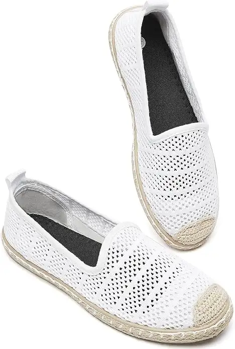 Women's Breathable Mesh Flats Shoes, Soft Loafers Flats, White Slip on Shoes Loafer